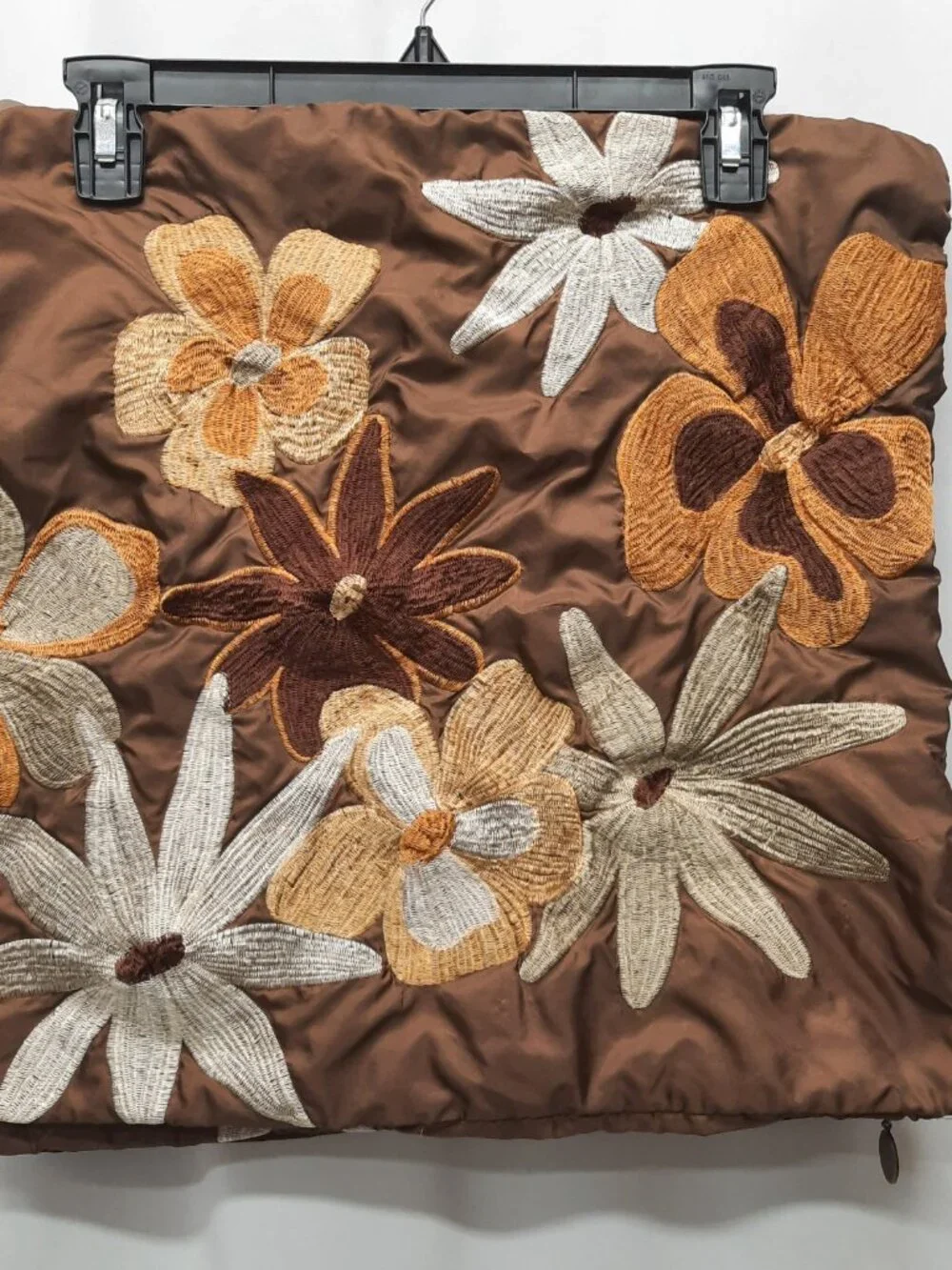 Pier 1 Imports Vintage Embroidered Floral Throw Pillow Cover Set 2 Brown Satin